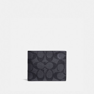 Grey / Black Men Coach Slim Billfold Wallet In Signature Canvas Signatureed Billfolds | NZ_CH40260