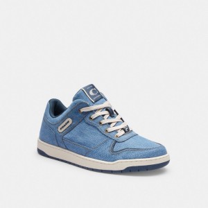 Indigo Blue Men Coach C201 Indigo Denim Sneakers | NZ_CH60340