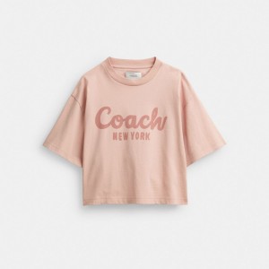 Pink Women Coach Cursive Signature Cropped T Shirts | NZ_CH85772