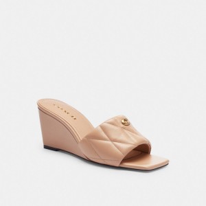 Pink Women Coach Emma Wedge With Quilting Buff Sandals | NZ_CH66677