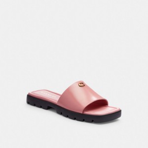 Pink Women Coach Florence Leather Sandals | NZ_CH12440