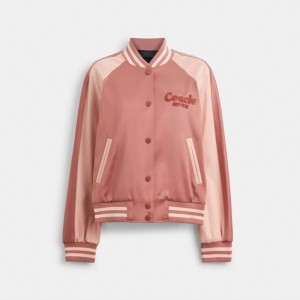 Pink Women Coach Satin Varsity Jackets | NZ_CH26045