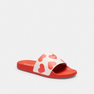 Red Women Coach Udele Sport With Valentine's Print Rubber Sandals | NZ_CH40309