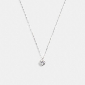 Silver Women Coach Halo Heart Pendant Necklace | NZ_CH60241