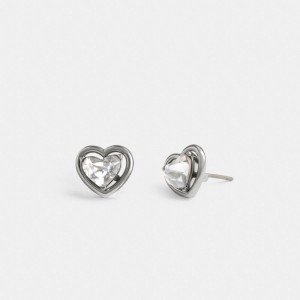 Silver Women Coach Halo Heart Stud Earrings | NZ_CH10833