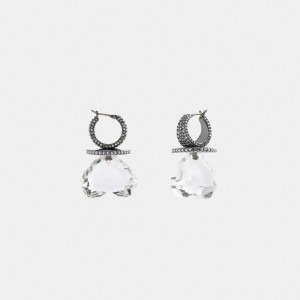 Silver Women Coach Heart Gemstone Earrings | NZ_CH58838