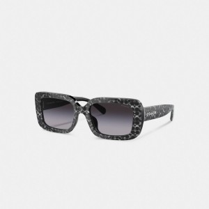 Silver Women Coach Signature Oversized Rectangle Pearlized Signature Sunglasses | NZ_CH23313