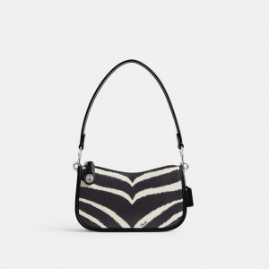 Silver Women Coach Swinger 20 With Zebra Print Refined Calf Leather Shoulder Bags | NZ_CH81640