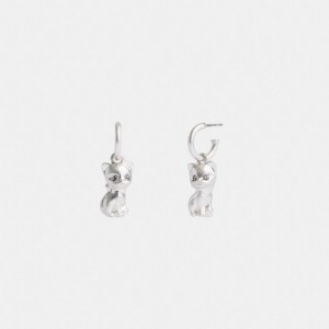 Silver Women Coach The Lil Nas X Drop Cat Huggie Earrings | NZ_CH48535