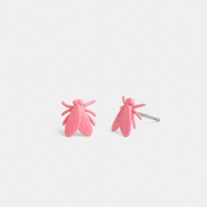 Silver / Pink Women Coach Fly Stud Earrings | NZ_CH45801