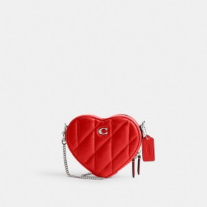 Silver / Red Women Coach Heart 14 With Pillow Quilting Nappa Leather Crossbody Bags | NZ_CH48277