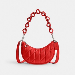 Silver / Red Women Coach Mira With Pillow Quilting And Heart Strap Nappa Leather Shoulder Bags | NZ_CH77433