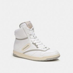 White Men Coach C202 High Top Optic Sneakers | NZ_CH38951