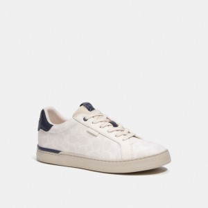 White Men Coach Lowline Low Top In Signature Canvas Chalk Cobalt Sneakers | NZ_CH31160