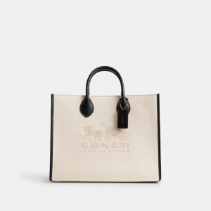 White Women Coach Ace 35 Brass Tote Bag | NZ_CH59542