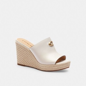 White Women Coach Gloria Wedge Chalk Sandals | NZ_CH57822