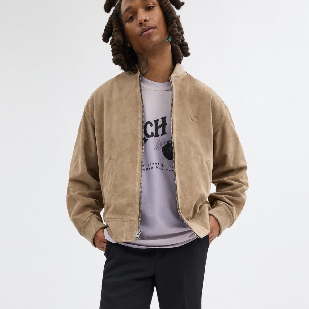 Beige Men Coach Lightweight Suede Jackets | NZ_CH38191