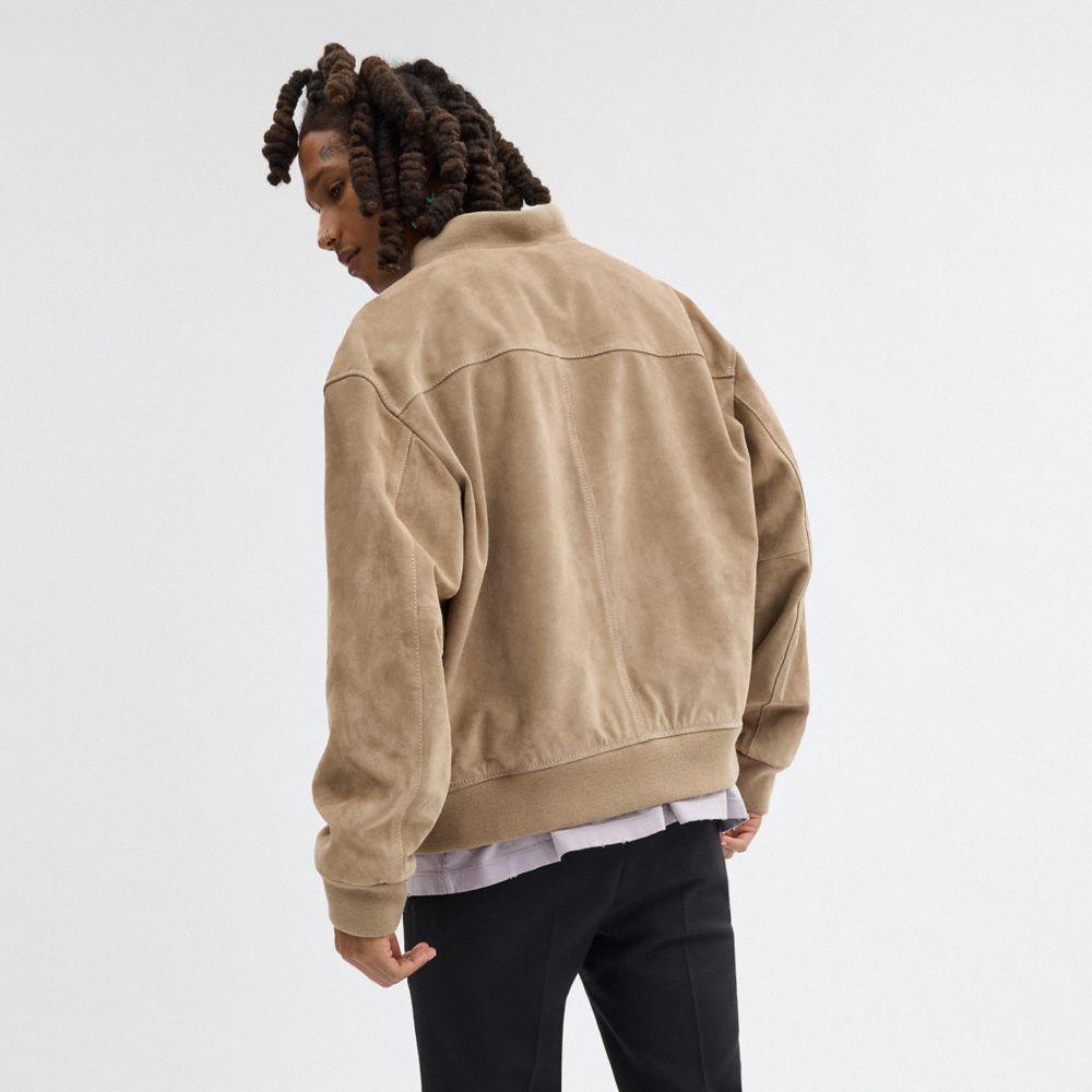 Beige Men Coach Lightweight Suede Jackets | NZ_CH38191