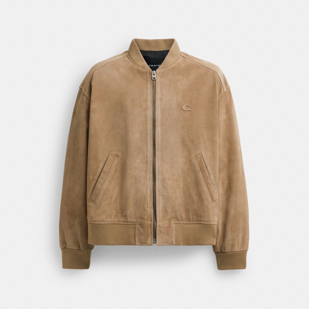 Beige Men Coach Lightweight Suede Jackets | NZ_CH38191