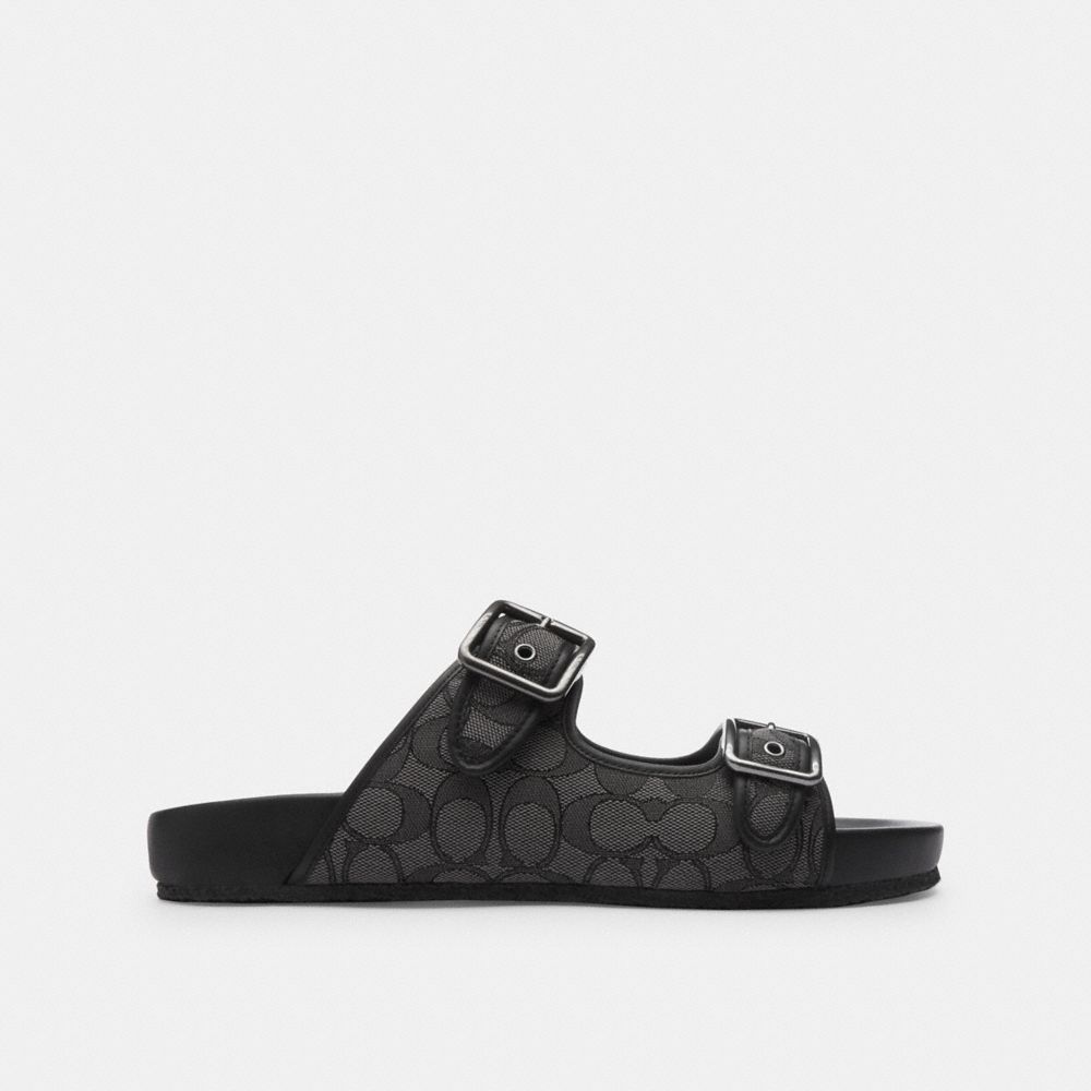 Black Men Coach Buckle Strap In Signature Jacquard Sandals | NZ_CH14622