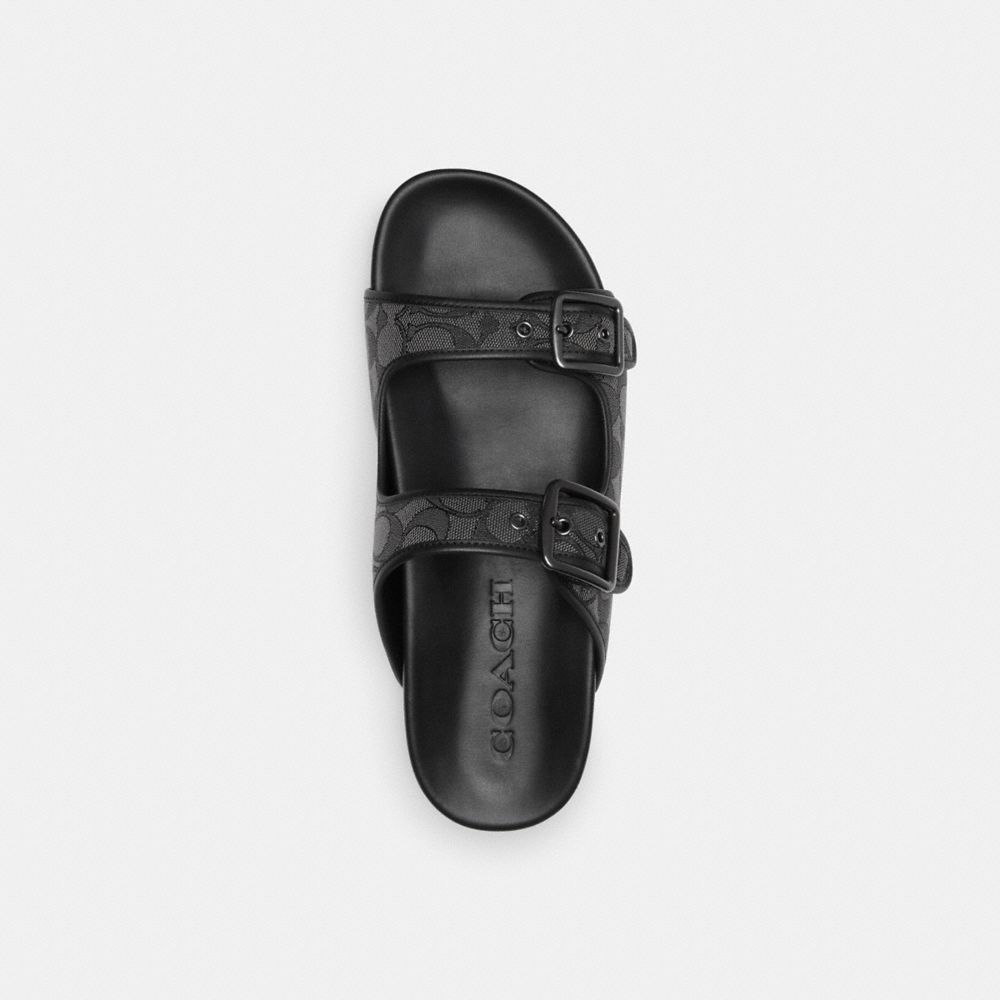 Black Men Coach Buckle Strap In Signature Jacquard Sandals | NZ_CH14622