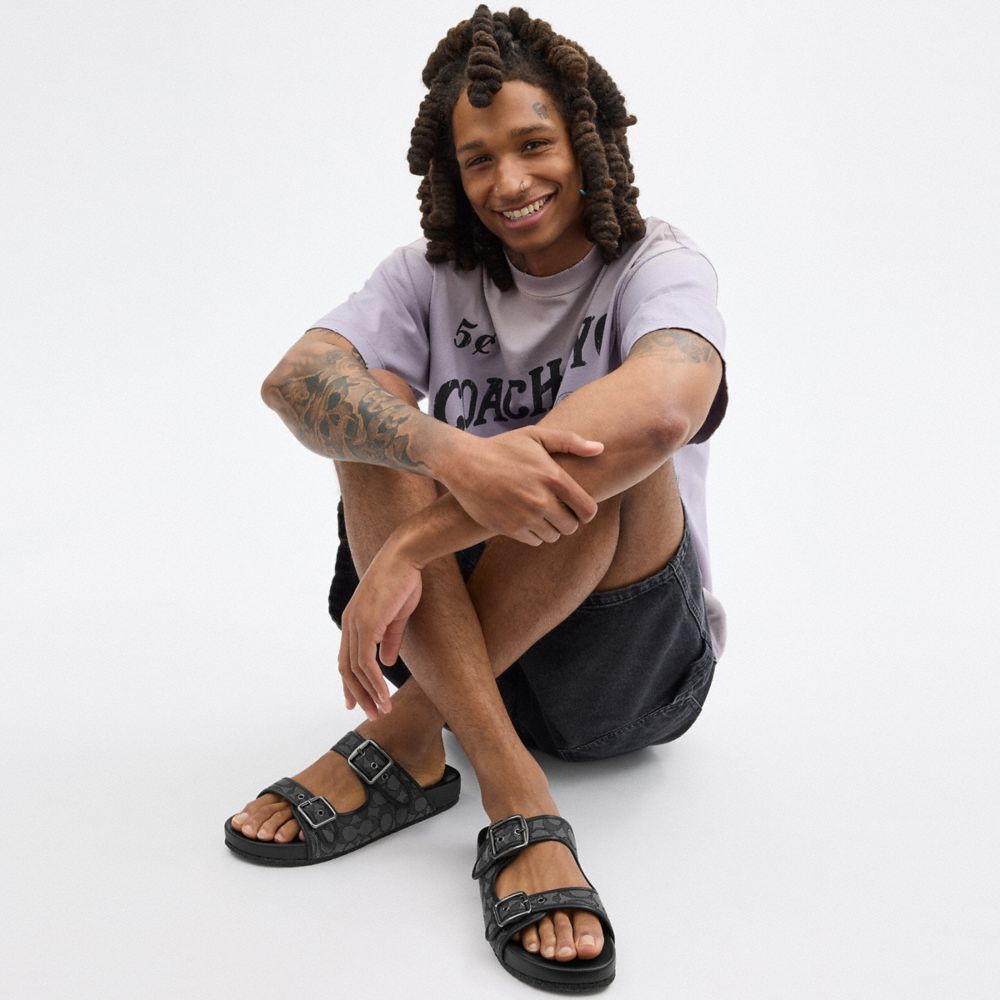 Black Men Coach Buckle Strap In Signature Jacquard Sandals | NZ_CH14622