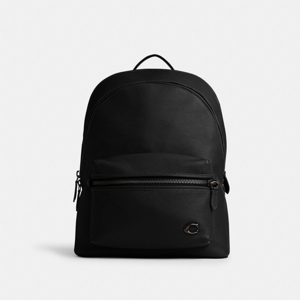 Black Men Coach Charter Polished Pebble Leather Backpacks | NZ_CH22231