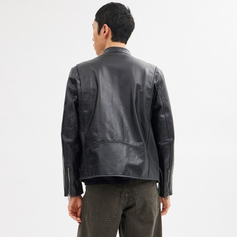 Black Men Coach Leather Racer Jackets | NZ_CH99310