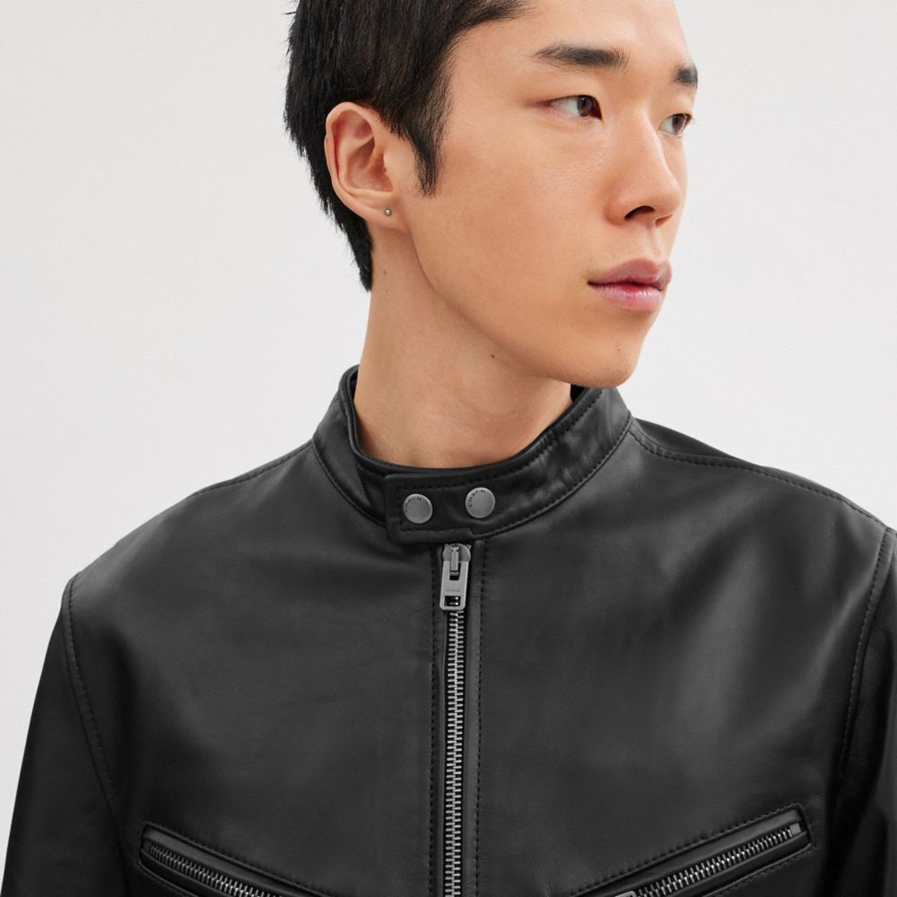 Black Men Coach Leather Racer Jackets | NZ_CH99310