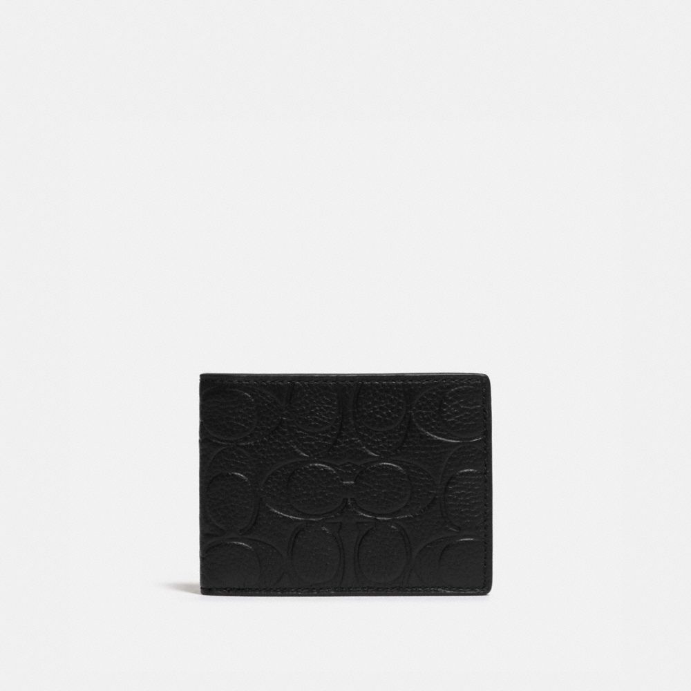 Black Men Coach Slim Billfold Wallet In Signature Leather Pebble Leather Billfolds | NZ_CH10383