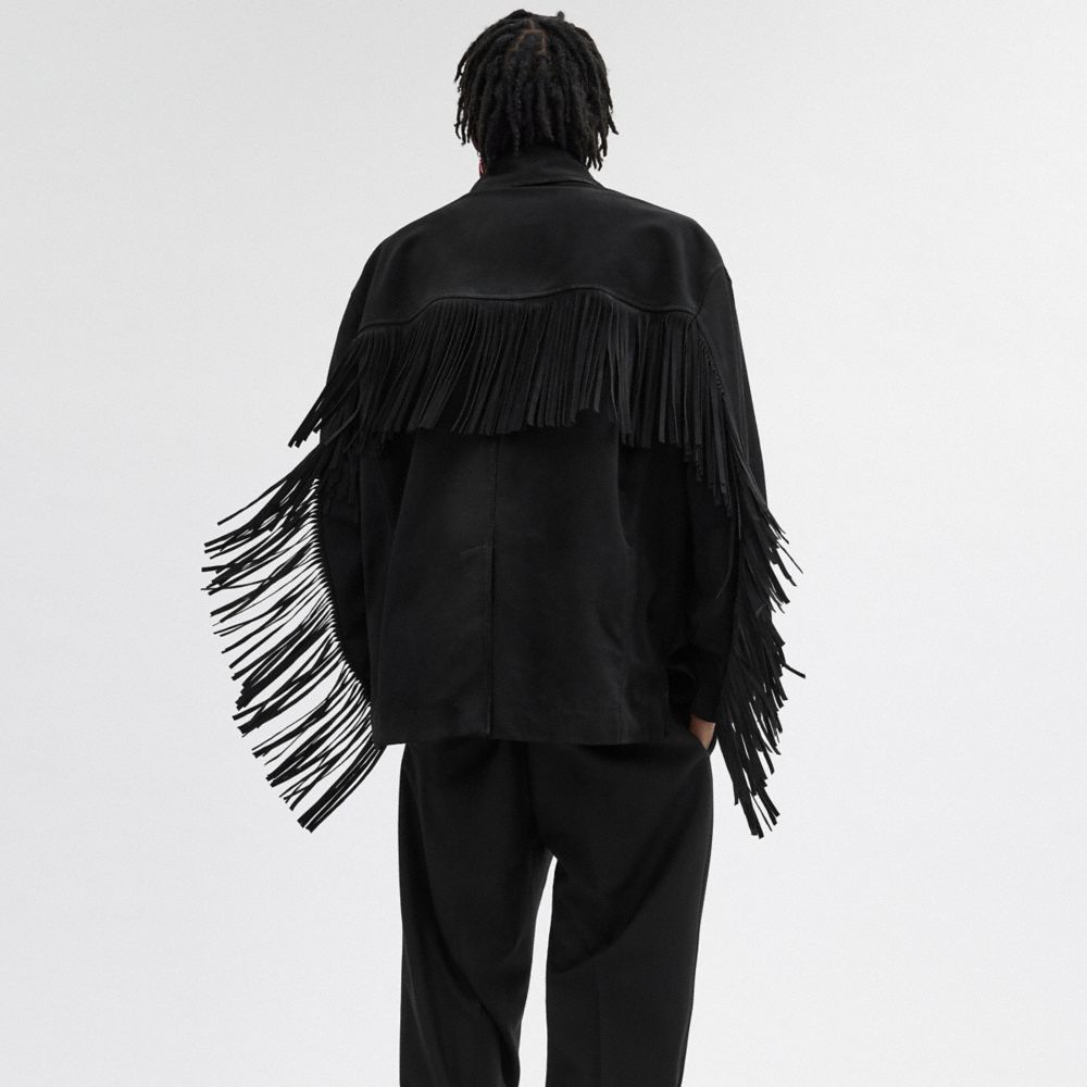 Black Men Coach Suede Fringe Jackets | NZ_CH76821