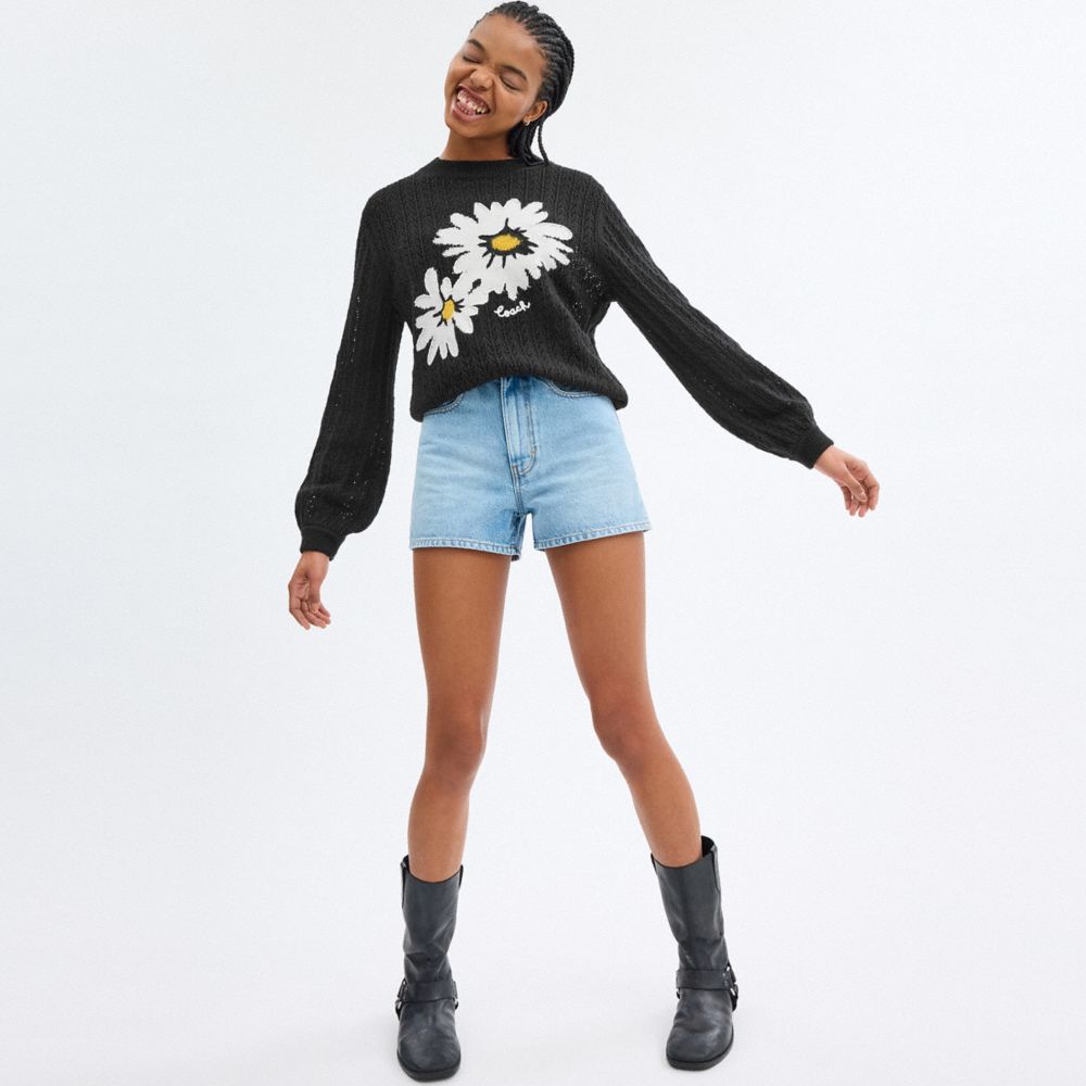 Black Women Coach Floral Crewneck Sweaters | NZ_CH90836