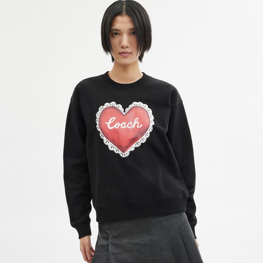 Black Women Coach Heart Crewneck Sweaters | NZ_CH34327