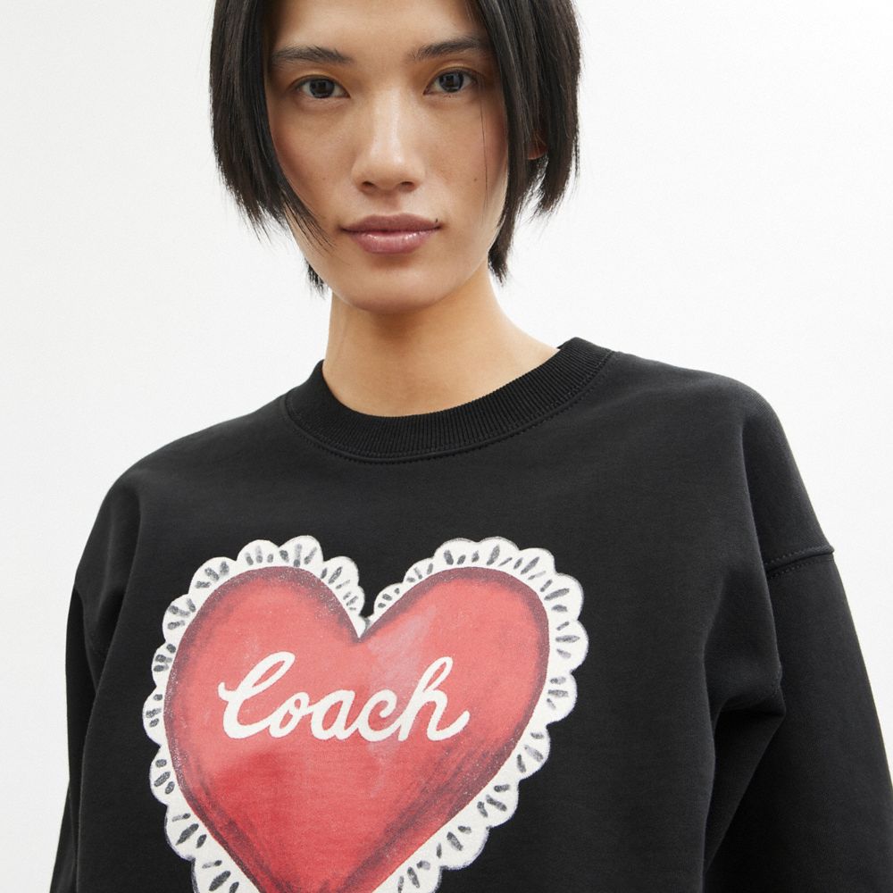 Black Women Coach Heart Crewneck Sweaters | NZ_CH34327