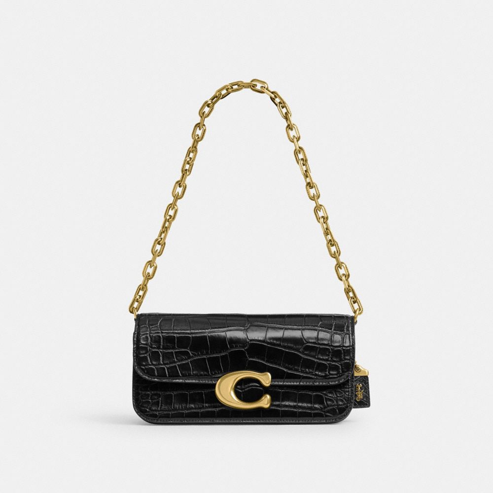 Black Women Coach Idol 23 In Alligator Brass Shoulder Bags | NZ_CH10964