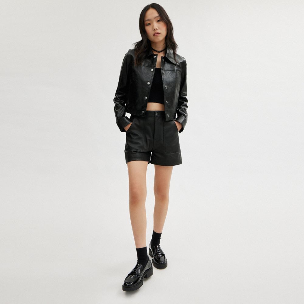 Black Women Coach Patent Leather Jackets | NZ_CH60816