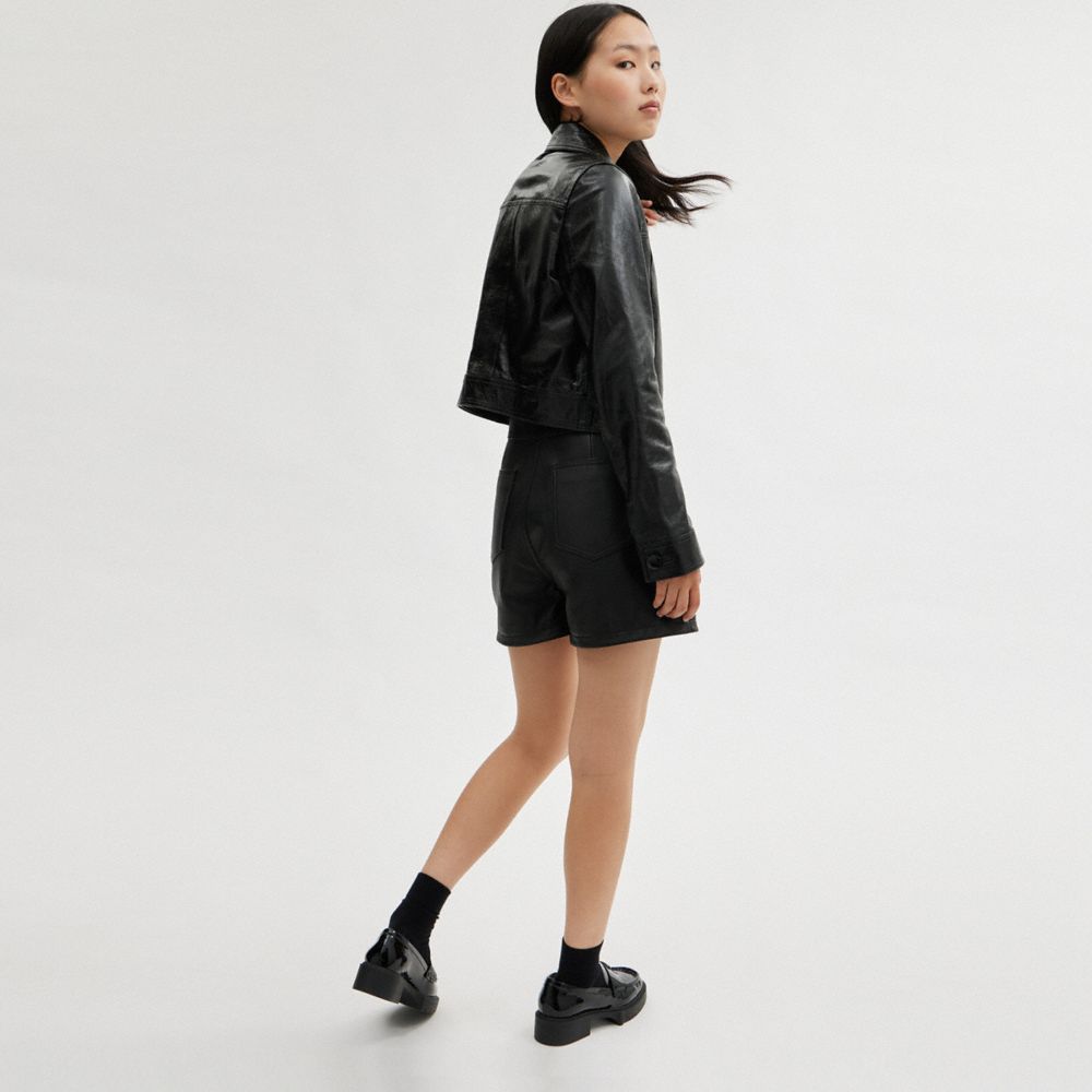 Black Women Coach Patent Leather Jackets | NZ_CH60816