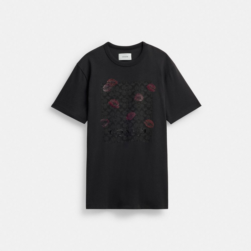 Black Women Coach Signature Square Kiss Print In Organic Cotton T Shirts | NZ_CH83933