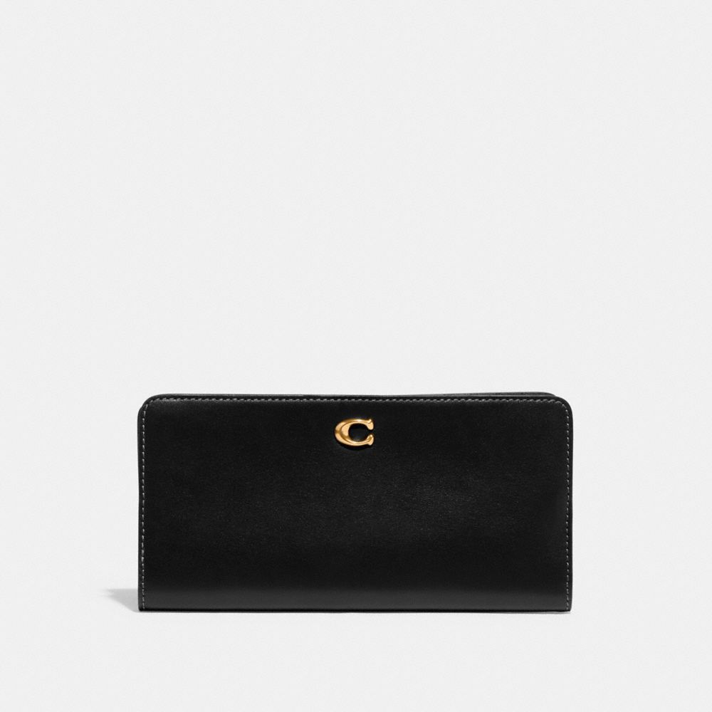 Black Women Coach Skinny Refined Calf Leather Large Wallets | NZ_CH12569