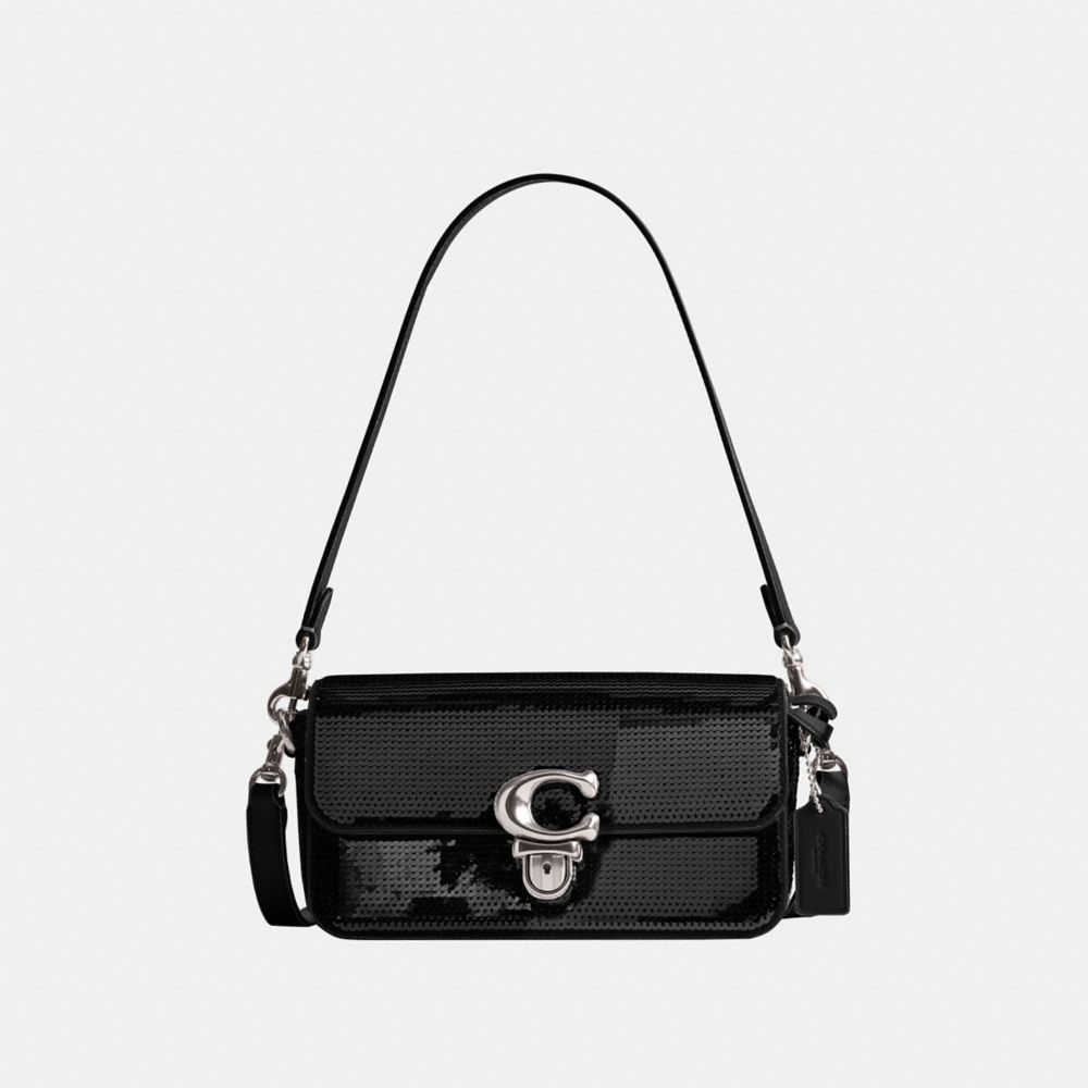 Black Women Coach Studiouette With Sequins Calf Leather Crossbody Bags | NZ_CH77556