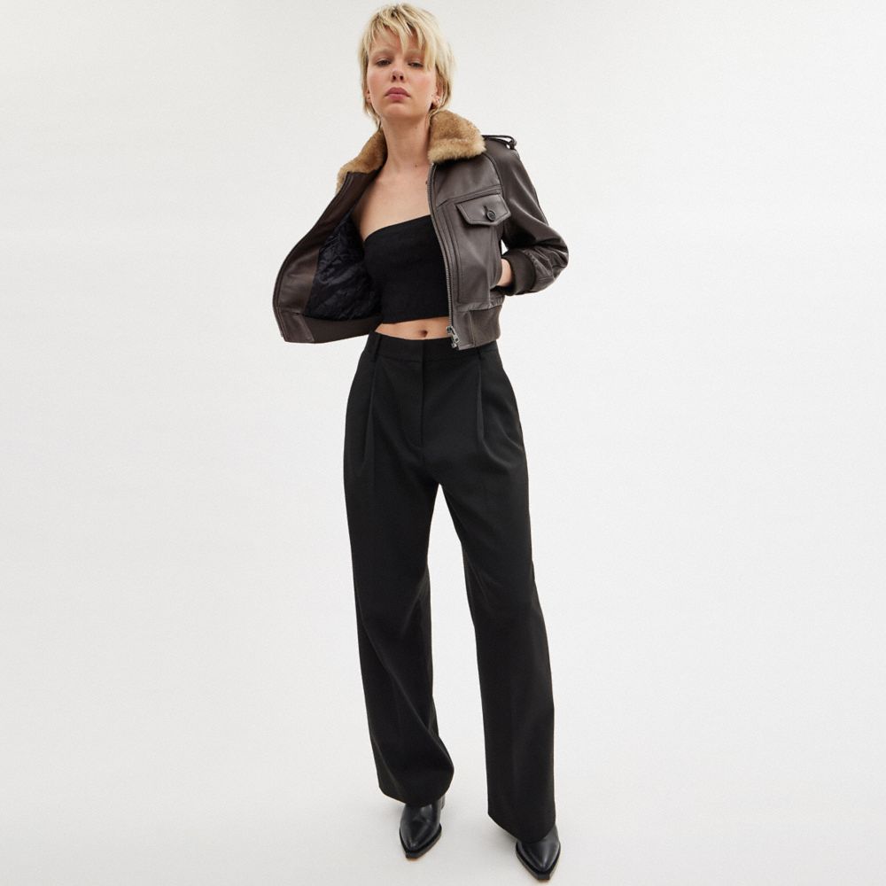 Black Women Coach Wide Leg Trousers | NZ_CH39036