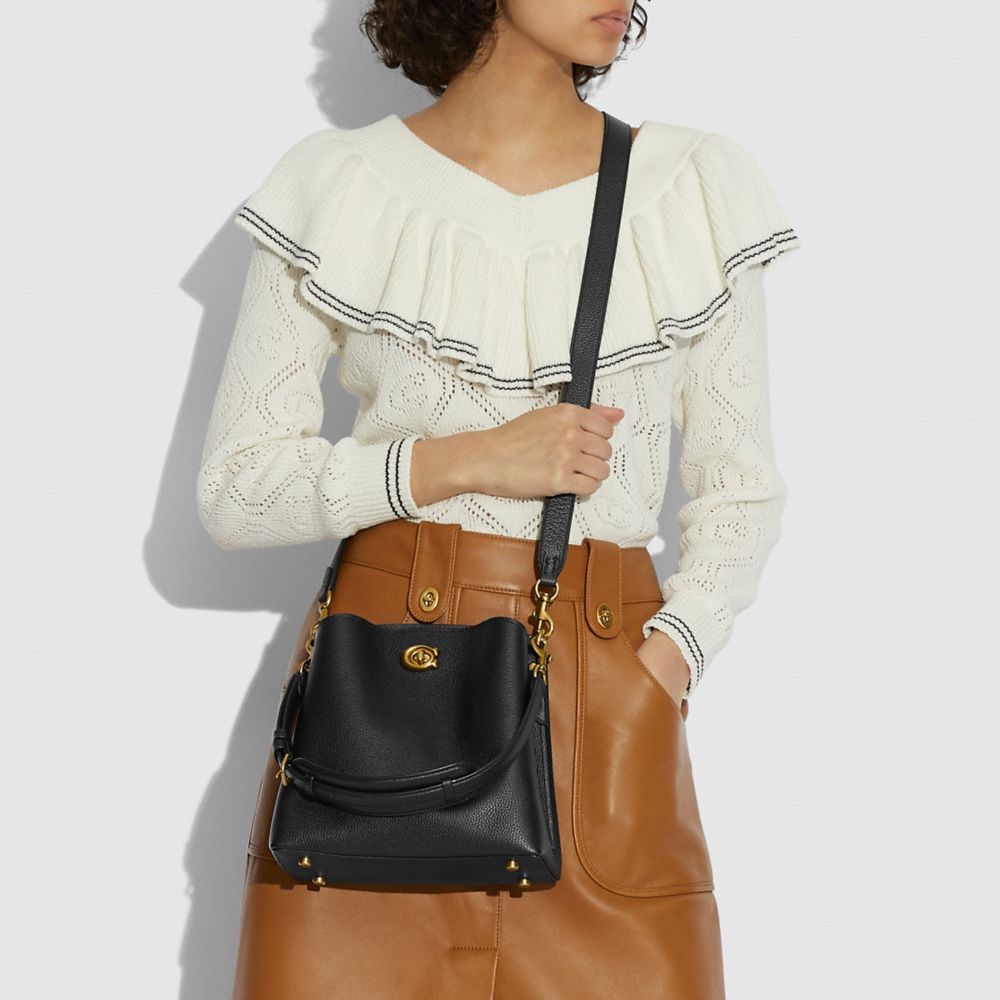 Black Women Coach Willow Bucket Pebble Leather Shoulder Bags | NZ_CH58750