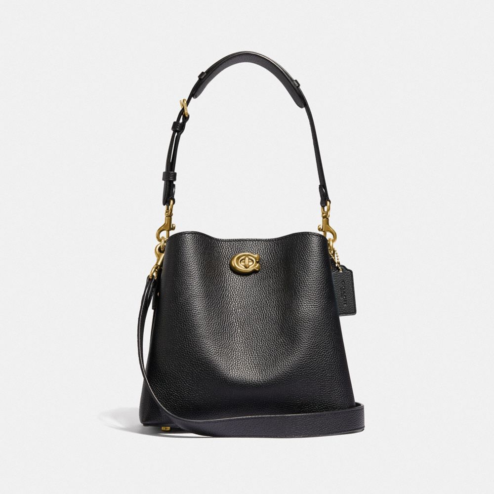 Black Women Coach Willow Bucket Pebble Leather Shoulder Bags | NZ_CH58750