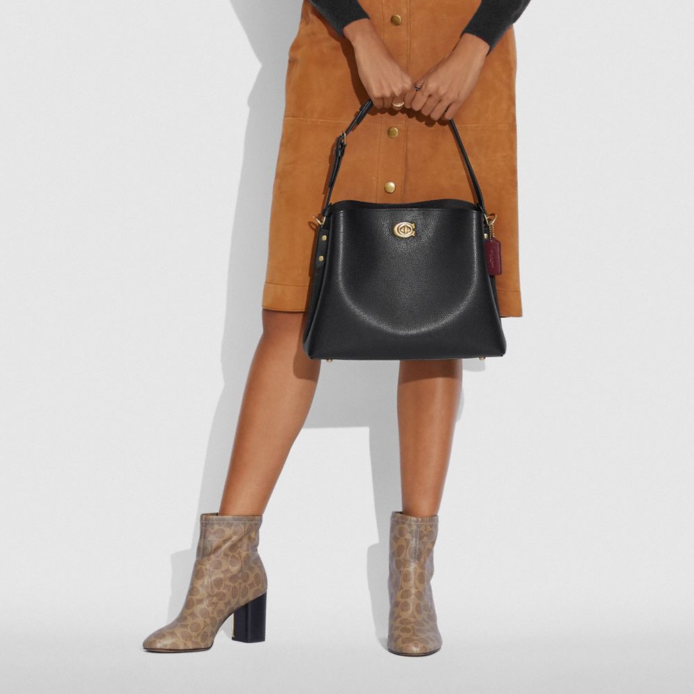 Black Women Coach Willow Pebble Leather Shoulder Bags | NZ_CH47773