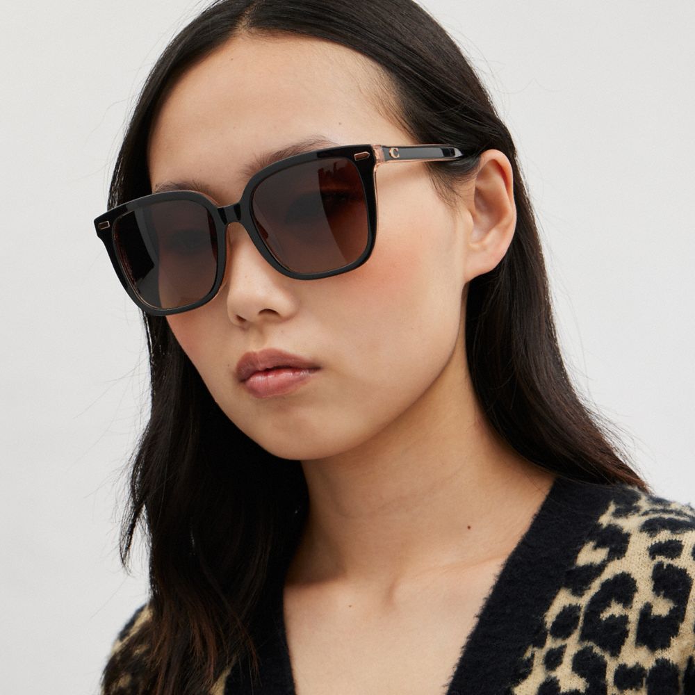 Black / Pink Women Coach Beveled Signature Oversized Square Sunglasses | NZ_CH41957