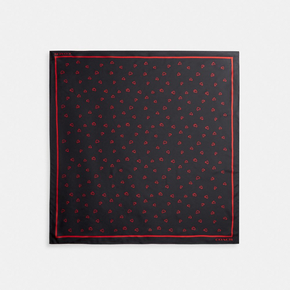 Black / Red Women Coach Hearts Print Silk Square Scarf | NZ_CH44656