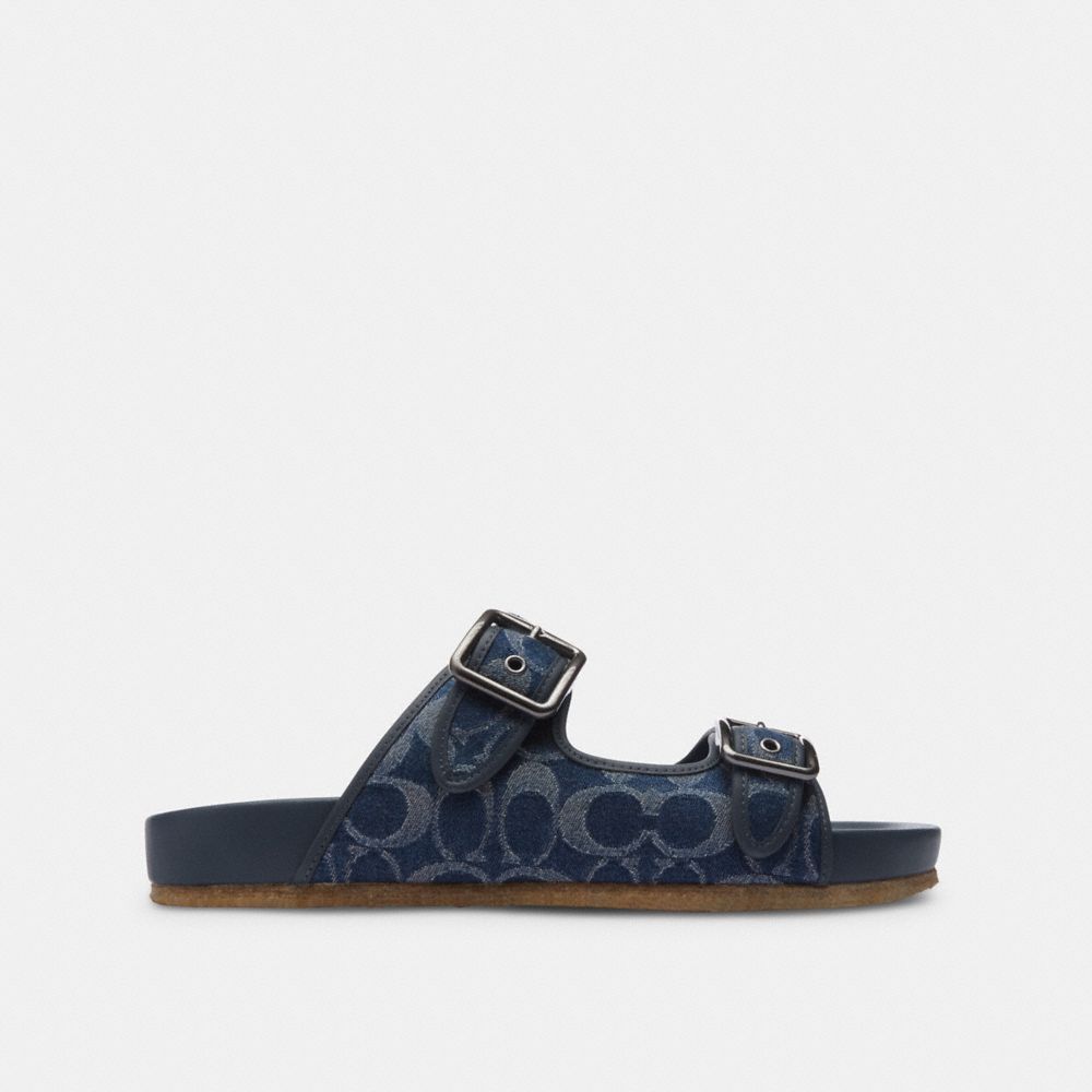 Blue Men Coach Buckle Strap In Signature Denim Denim Sandals | NZ_CH64464