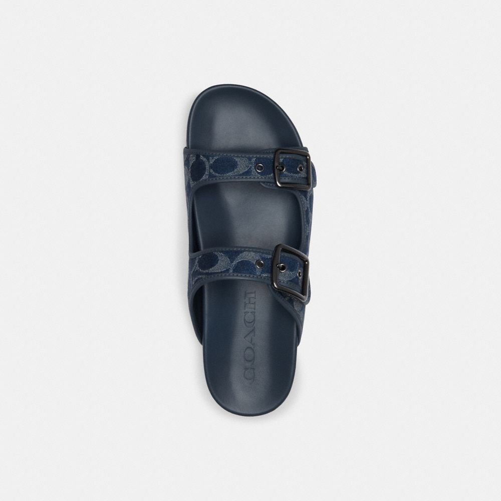 Blue Men Coach Buckle Strap In Signature Denim Denim Sandals | NZ_CH64464