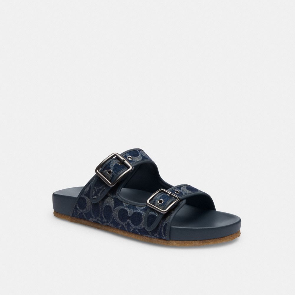 Blue Men Coach Buckle Strap In Signature Denim Denim Sandals | NZ_CH64464