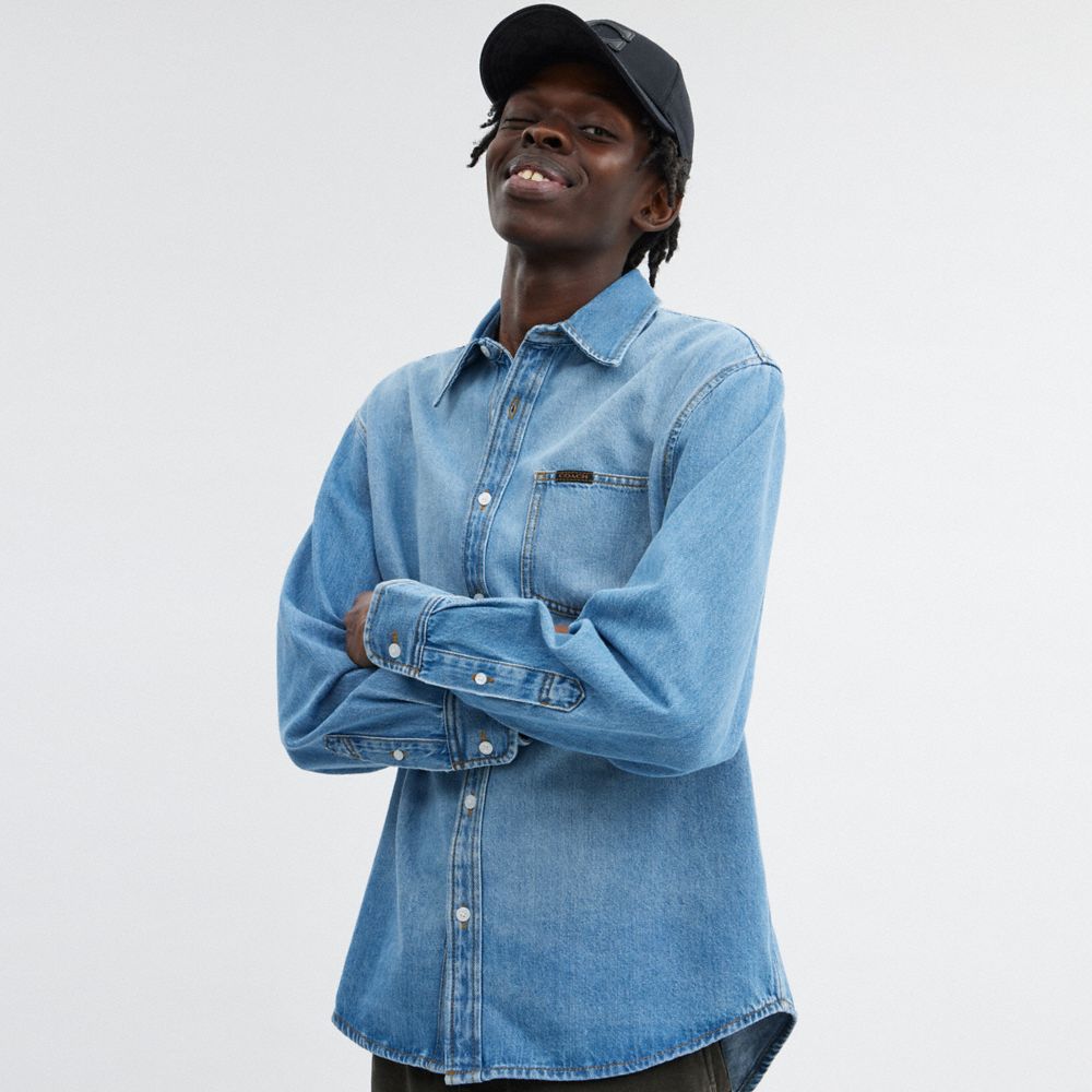 Blue Men Coach Denim Shirts | NZ_CH58683